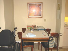 Kitchen table in place.